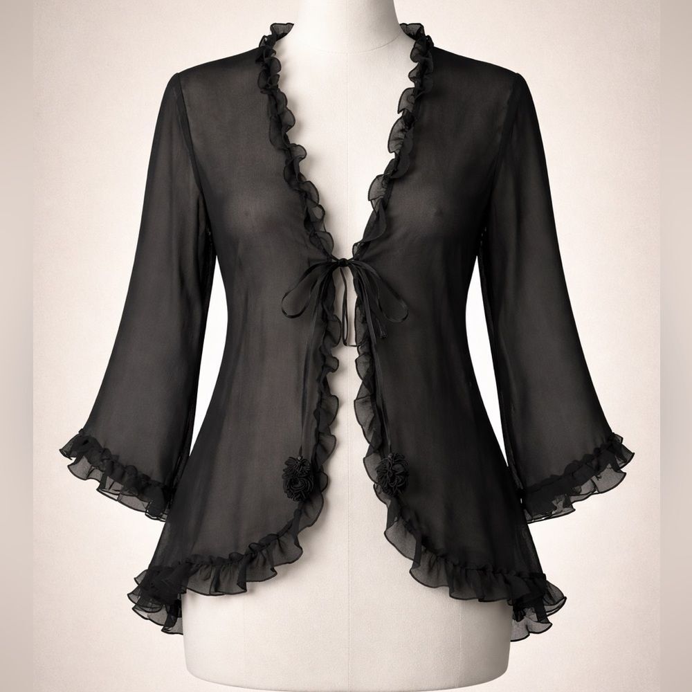 Nuit Magique (Maison Scotch) Black Mesh Robe Ruffle Trim US Size P Vintage
